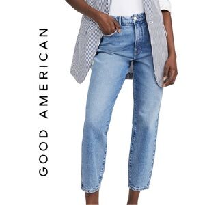 Good American Idol High Rise Straight Mom Jean, Lightly Distressed, Size 25